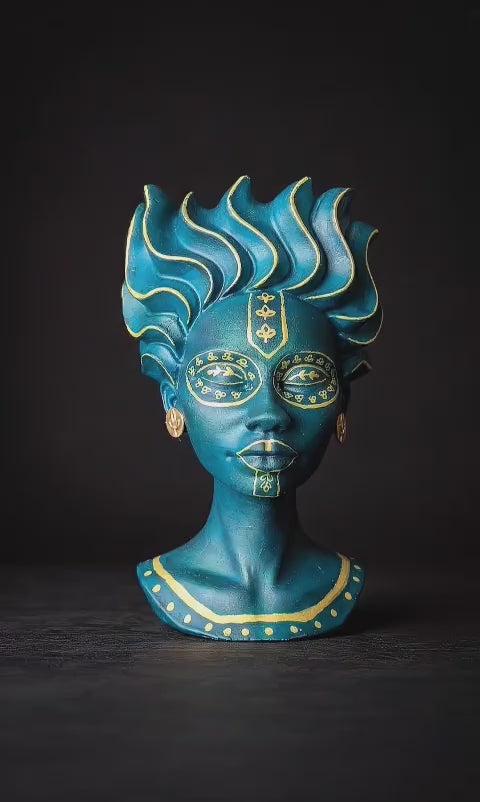 Teal Face Plant Pot | African Head Planter