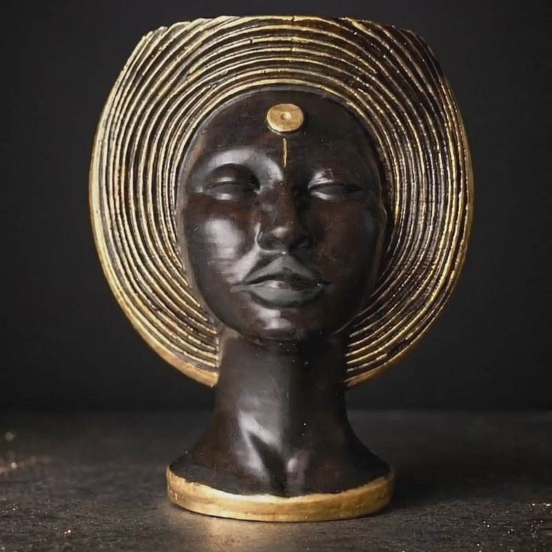 Art Deco Face Plant Pot | Gold Head Planter