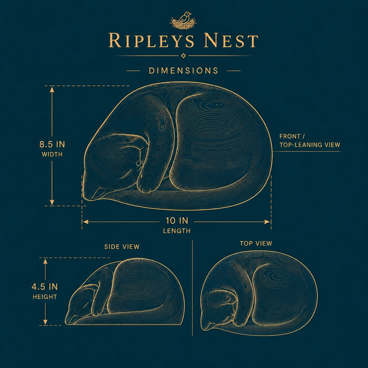 Sleeping Cat Garden Statue dimensions diagram with length width and height