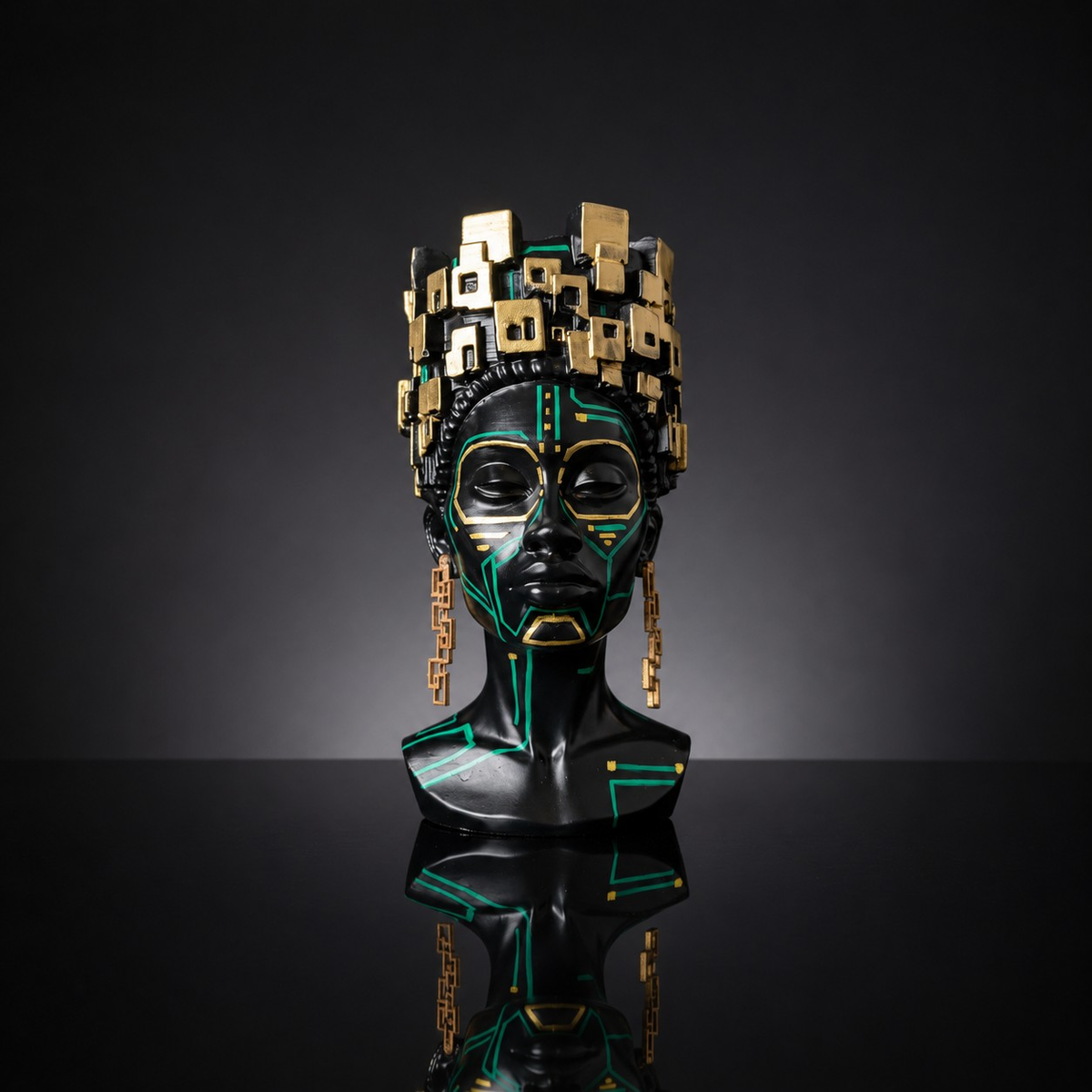 Front view of the empty Motherboard head planter on a dark studio background