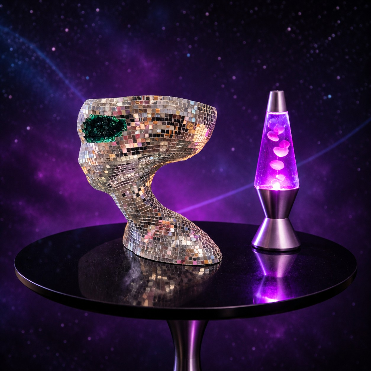 The Close Encounter mirror ball alien planter and statue variants