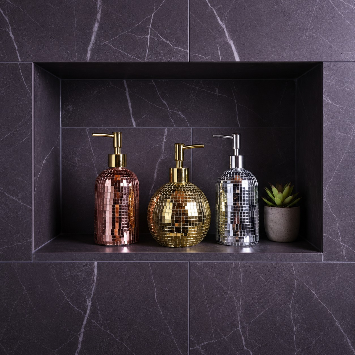The Lather Ball disco soap dispenser spherical shape studio shot