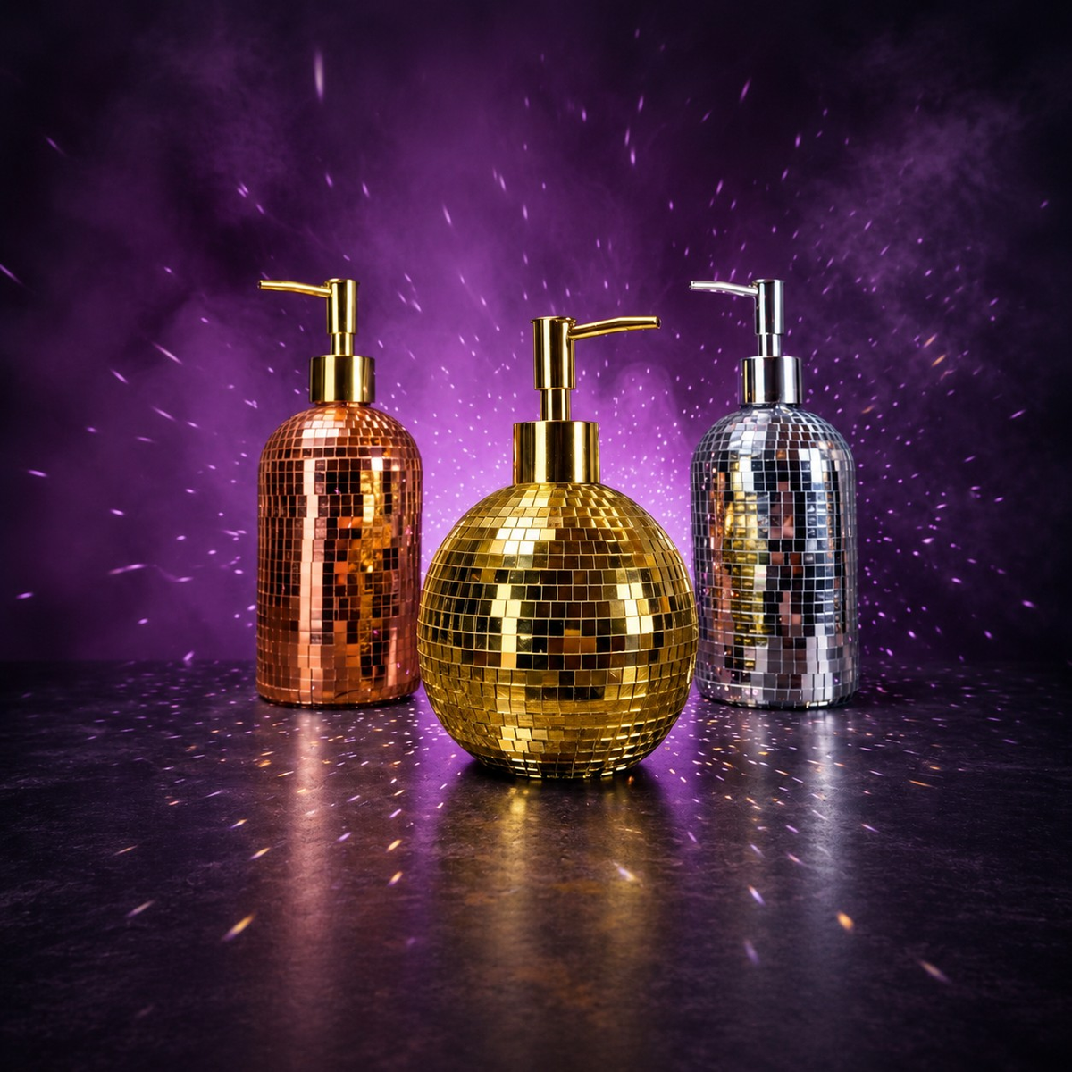 The Lather Ball disco soap dispenser silver studio shot
