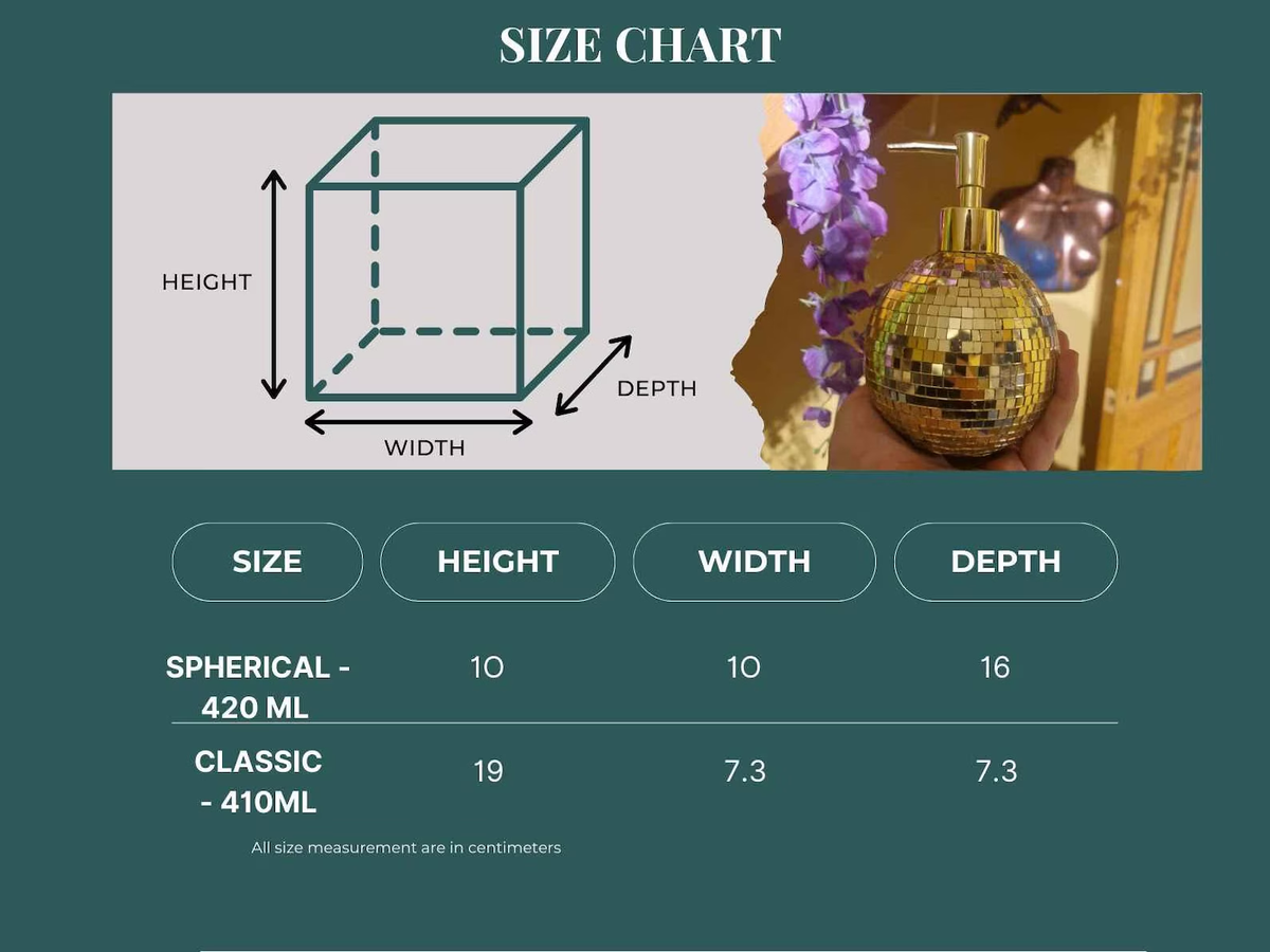 The Lather Ball mirror ball soap dispenser dimensions and measurements