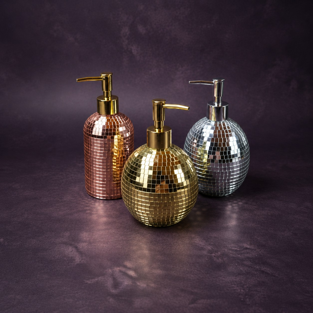 The Lather Ball rose gold mirror soap dispenser close up detail