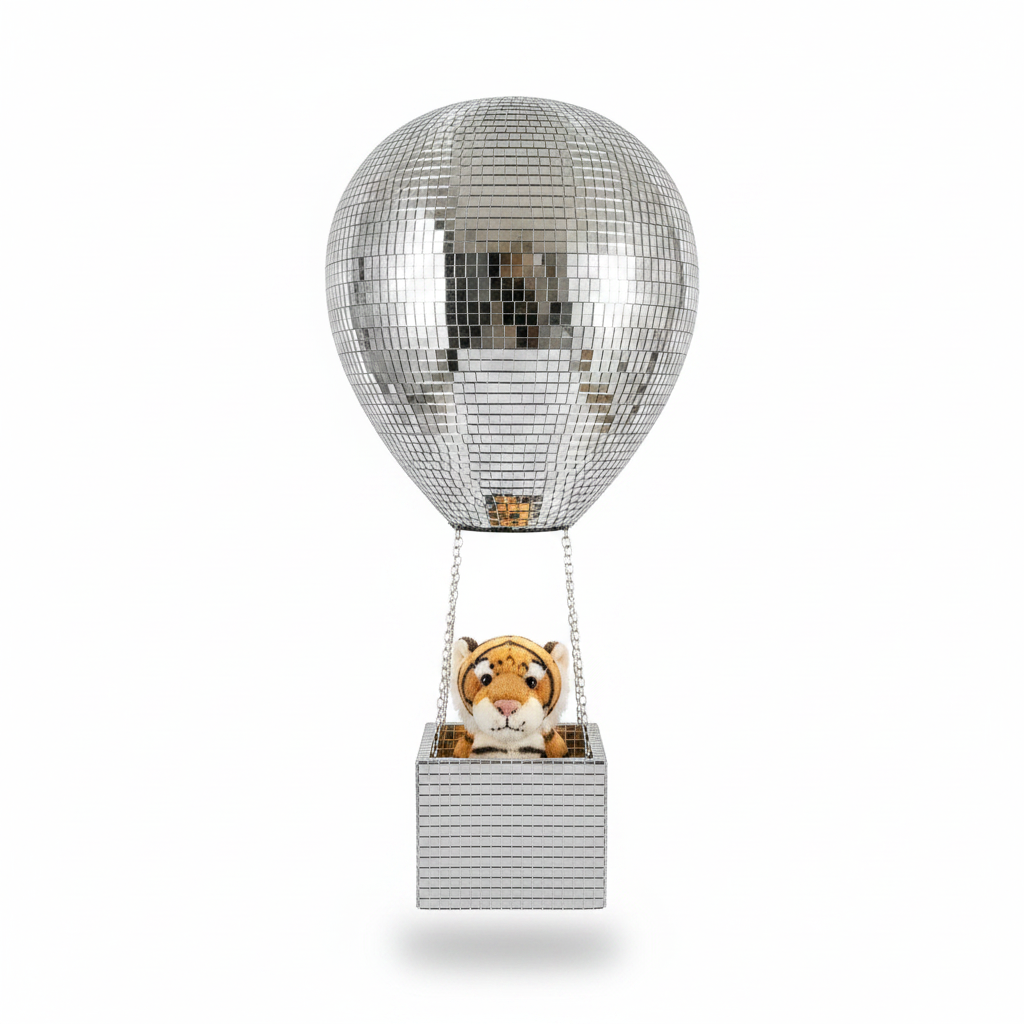 The Voyager mirror ball balloon planter on white background
